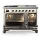ILVE Majestic III 48-Inch Dual Fuel Range with 5 Sealed Burners + Griddle + French Top, 5.02 cu. ft. Oven, Antique White with Burnished Trim, Liquid Propane, Triple Glass Door, UM48FSNR3AWBLP
