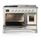 ILVE Majestic III 48-Inch Dual Fuel Range with 5 Sealed Burners + Griddle + French Top, 5.02 cu. ft. Oven, Antique White with Chrome Trim, Liquid Propane, Triple Glass Door, UM48FSNR3AWCLP