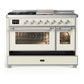 ILVE Majestic III 48-Inch Dual Fuel Range with 5 Sealed Burners + Griddle + French Top, 5.02 cu. ft. Oven, Antique White with Chrome Trim, Liquid Propane, Triple Glass Door, UM48FSNR3AWCLP