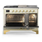 ILVE Majestic III 48-Inch Dual Fuel Range with 5 Sealed Burners + Griddle + French Top, 5.02 cu. ft. Oven, Antique White with Brass Trim, Liquid Propane, Triple Glass Door, UM48FSNR3AWGLP
