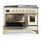 ILVE Majestic III 48-Inch Dual Fuel Range with 5 Sealed Burners + Griddle + French Top, 5.02 cu. ft. Oven, Antique White with Brass Trim, Liquid Propane, Triple Glass Door, UM48FSNR3AWGLP