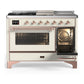 ILVE Majestic III 48-Inch Dual Fuel Range with 5 Sealed Burners + Griddle + French Top, 5.02 cu. ft. Oven, Antique White with Copper Trim, Liquid Propane, Triple Glass Door, UM48FSNR3AWPLP