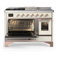 ILVE Majestic III 48-Inch Dual Fuel Range with 5 Sealed Burners + Griddle + French Top, 5.02 cu. ft. Oven, Antique White with Copper Trim, Natural Gas, Triple Glass Door, UM48FSNR3AWP