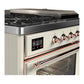 ILVE Majestic III 48-Inch Dual Fuel Range with 5 Sealed Burners + Griddle + French Top, 5.02 cu. ft. Oven, Antique White with Copper Trim, Natural Gas, Triple Glass Door, UM48FSNR3AWP