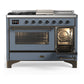 ILVE Majestic III 48-Inch Dual Fuel Range with 5 Sealed Burners + Griddle + French Top, 5.02 cu. ft. Oven, Blue Grey with Burnished Trim, Liquid Propane, Triple Glass Door, UM48FSNR3BGBLP