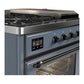 ILVE Majestic III 48-Inch Dual Fuel Range with 5 Sealed Burners + Griddle + French Top, 5.02 cu. ft. Oven, Blue Grey with Burnished Trim, Liquid Propane, Triple Glass Door, UM48FSNR3BGBLP