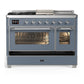 ILVE Majestic III 48-Inch Dual Fuel Range with 5 Sealed Burners + Griddle + French Top, 5.02 cu. ft. Oven, Blue Grey with Chrome Trim, Liquid Propane, Triple Glass Door, UM48FSNR3BGCLP