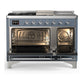 ILVE Majestic III 48-Inch Dual Fuel Range with 5 Sealed Burners + Griddle + French Top, 5.02 cu. ft. Oven, Blue Grey with Chrome Trim, Natural Gas, Triple Glass Door, UM48FSNR3BGC