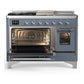 ILVE Majestic III 48-Inch Dual Fuel Range with 5 Sealed Burners + Griddle + French Top, 5.02 cu. ft. Oven, Blue Grey with Chrome Trim, Natural Gas, Triple Glass Door, UM48FSNR3BGC