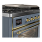 ILVE Majestic III 48-Inch Dual Fuel Range with 5 Sealed Burners + Griddle + French Top, 5.02 cu. ft. Oven, Blue Grey with Brass Trim, Liquid Propane, Triple Glass Door, UM48FSNR3BGGLP