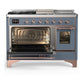 ILVE Majestic III 48-Inch Dual Fuel Range with 5 Sealed Burners + Griddle + French Top, 5.02 cu. ft. Oven, Blue Grey with Copper Trim, Liquid Propane, Triple Glass Door, UM48FSNR3BGPLP
