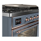 ILVE Majestic III 48-Inch Dual Fuel Range with 5 Sealed Burners + Griddle + French Top, 5.02 cu. ft. Oven, Blue Grey with Copper Trim, Natural Gas, Triple Glass Door, UM48FSNR3BGP