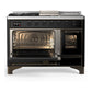 ILVE Majestic III 48-Inch Dual Fuel Range with 5 Sealed Burners + Griddle + French Top, 5.02 cu. ft. Oven, Glossy Black with Burnished Trim, Natural Gas, Triple Glass Door, UM48FSNR3BKB