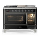 ILVE Majestic III 48-Inch Dual Fuel Range with 5 Sealed Burners + Griddle + French Top, 5.02 cu. ft. Oven, Glossy Black with Chrome Trim, Natural Gas, Triple Glass Door, UM48FSNR3BKC