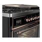 ILVE Majestic III 48-Inch Dual Fuel Range with 5 Sealed Burners + Griddle + French Top, 5.02 cu. ft. Oven, Glossy Black with Copper Trim, Liquid Propane, Triple Glass Door, UM48FSNR3BKPLP