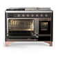 ILVE Majestic III 48-Inch Dual Fuel Range with 5 Sealed Burners + Griddle + French Top, 5.02 cu. ft. Oven, Glossy Black with Copper Trim, Liquid Propane, Triple Glass Door, UM48FSNR3BKPLP