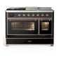 ILVE Majestic III 48-Inch Dual Fuel Range with 5 Sealed Burners + Griddle + French Top, 5.02 cu. ft. Oven, Glossy Black with Copper Trim, Liquid Propane, Triple Glass Door, UM48FSNR3BKPLP