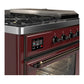 ILVE Majestic III 48-Inch Dual Fuel Range with 5 Sealed Burners + Griddle + French Top, 5.02 cu. ft. Oven, Burgundy with Burnished Trim, Liquid Propane, Triple Glass Door, UM48FSNR3BUBLP