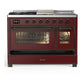 ILVE Majestic III 48-Inch Dual Fuel Range with 5 Sealed Burners + Griddle + French Top, 5.02 cu. ft. Oven, Burgundy with Burnished Trim, Liquid Propane, Triple Glass Door, UM48FSNR3BUBLP