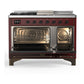 ILVE Majestic III 48-Inch Dual Fuel Range with 5 Sealed Burners + Griddle + French Top, 5.02 cu. ft. Oven, Burgundy with Burnished Trim, Natural Gas, Triple Glass Door, UM48FSNR3BUB