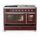 ILVE Majestic III 48-Inch Dual Fuel Range with 5 Sealed Burners + Griddle + French Top, 5.02 cu. ft. Oven, Burgundy with Chrome Trim, Liquid Propane, Triple Glass Door, UM48FSNR3BUCLP