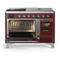 ILVE Majestic III 48-Inch Dual Fuel Range with 5 Sealed Burners + Griddle + French Top, 5.02 cu. ft. Oven, Burgundy with Chrome Trim, Natural Gas, Triple Glass Door, UM48FSNR3BUC