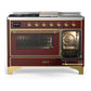 ILVE Majestic III 48-Inch Dual Fuel Range with 5 Sealed Burners + Griddle + French Top, 5.02 cu. ft. Oven, Burgundy with Brass Trim, Liquid Propane, Triple Glass Door, UM48FSNR3BUGLP