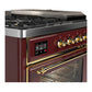 ILVE Majestic III 48-Inch Dual Fuel Range with 5 Sealed Burners + Griddle + French Top, 5.02 cu. ft. Oven, Burgundy with Brass Trim, Liquid Propane, Triple Glass Door, UM48FSNR3BUGLP