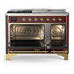 ILVE Majestic III 48-Inch Dual Fuel Range with 5 Sealed Burners + Griddle + French Top, 5.02 cu. ft. Oven, Burgundy with Brass Trim, Natural Gas, Triple Glass Door, UM48FSNR3BUG