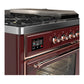 ILVE Majestic III 48-Inch Dual Fuel Range with 5 Sealed Burners + Griddle + French Top, 5.02 cu. ft. Oven, Burgundy with Copper Trim, Natural Gas, Triple Glass Door, UM48FSNR3BUP