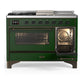 ILVE Majestic III 48-Inch Dual Fuel Range with 5 Sealed Burners + Griddle + French Top, 5.02 cu. ft. Oven, Emerald Green with Burnished Trim, Natural Gas, Triple Glass Door, UM48FSNR3EGB
