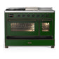 ILVE Majestic III 48-Inch Dual Fuel Range with 5 Sealed Burners + Griddle + French Top, 5.02 cu. ft. Oven, Emerald Green with Burnished Trim, Natural Gas, Triple Glass Door, UM48FSNR3EGB