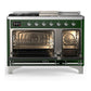 ILVE Majestic III 48-Inch Dual Fuel Range with 5 Sealed Burners + Griddle + French Top, 5.02 cu. ft. Oven, Emerald Green with Chrome Trim, Liquid Propane, Triple Glass Door, UM48FSNR3EGCLP