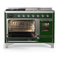 ILVE Majestic III 48-Inch Dual Fuel Range with 5 Sealed Burners + Griddle + French Top, 5.02 cu. ft. Oven, Emerald Green with Chrome Trim, Liquid Propane, Triple Glass Door, UM48FSNR3EGCLP