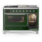 ILVE Majestic III 48-Inch Dual Fuel Range with 5 Sealed Burners + Griddle + French Top, 5.02 cu. ft. Oven, Emerald Green with Chrome Trim, Liquid Propane, Triple Glass Door, UM48FSNR3EGCLP