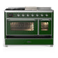 ILVE Majestic III 48-Inch Dual Fuel Range with 5 Sealed Burners + Griddle + French Top, 5.02 cu. ft. Oven, Emerald Green with Chrome Trim, Natural Gas, Triple Glass Door, UM48FSNR3EGC