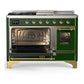 ILVE Majestic III 48-Inch Dual Fuel Range with 5 Sealed Burners + Griddle + French Top, 5.02 cu. ft. Oven, Emerald Green with Brass Trim, Natural Gas, Triple Glass Door, UM48FSNR3EGG