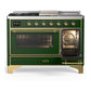 ILVE Majestic III 48-Inch Dual Fuel Range with 5 Sealed Burners + Griddle + French Top, 5.02 cu. ft. Oven, Emerald Green with Brass Trim, Natural Gas, Triple Glass Door, UM48FSNR3EGG
