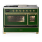 ILVE Majestic III 48-Inch Dual Fuel Range with 5 Sealed Burners + Griddle + French Top, 5.02 cu. ft. Oven, Emerald Green with Brass Trim, Natural Gas, Triple Glass Door, UM48FSNR3EGG