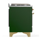 ILVE Majestic III 48-Inch Dual Fuel Range with 5 Sealed Burners + Griddle + French Top, 5.02 cu. ft. Oven, Emerald Green with Brass Trim, Natural Gas, Triple Glass Door, UM48FSNR3EGG