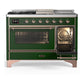 ILVE Majestic III 48-Inch Dual Fuel Range with 5 Sealed Burners + Griddle + French Top, 5.02 cu. ft. Oven, Emerald Green with Copper Trim, Natural Gas, Triple Glass Door, UM48FSNR3EGP