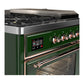 ILVE Majestic III 48-Inch Dual Fuel Range with 5 Sealed Burners + Griddle + French Top, 5.02 cu. ft. Oven, Emerald Green with Copper Trim, Natural Gas, Triple Glass Door, UM48FSNR3EGP