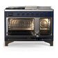 ILVE Majestic III 48-Inch Dual Fuel Range with 5 Sealed Burners + Griddle + French Top, 5.02 cu. ft. Oven, Mightnight Blue with Burnished Trim, Liquid Propane, Triple Glass Door, UM48FSNR3MBBLP