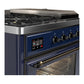 ILVE Majestic III 48-Inch Dual Fuel Range with 5 Sealed Burners + Griddle + French Top, 5.02 cu. ft. Oven, Mightnight Blue with Burnished Trim, Liquid Propane, Triple Glass Door, UM48FSNR3MBBLP