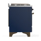 ILVE Majestic III 48-Inch Dual Fuel Range with 5 Sealed Burners + Griddle + French Top, 5.02 cu. ft. Oven, Mightnight Blue with Burnished Trim, Natural Gas, Triple Glass Door, UM48FSNR3MBB