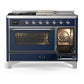 ILVE Majestic III 48-Inch Dual Fuel Range with 5 Sealed Burners + Griddle + French Top, 5.02 cu. ft. Oven, Mightnight Blue with Chrome Trim, Natural Gas, Triple Glass Door, UM48FSNR3MBC