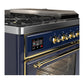 ILVE Majestic III 48-Inch Dual Fuel Range with 5 Sealed Burners + Griddle + French Top, 5.02 cu. ft. Oven, Mightnight Blue with Brass Trim, Natural Gas, Triple Glass Door, UM48FSNR3MBG