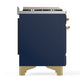 ILVE Majestic III 48-Inch Dual Fuel Range with 5 Sealed Burners + Griddle + French Top, 5.02 cu. ft. Oven, Mightnight Blue with Brass Trim, Natural Gas, Triple Glass Door, UM48FSNR3MBG