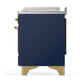 ILVE Majestic III 48-Inch Dual Fuel Range with 5 Sealed Burners + Griddle + French Top, 5.02 cu. ft. Oven, Mightnight Blue with Brass Trim, Natural Gas, Triple Glass Door, UM48FSNR3MBG