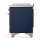 ILVE Majestic III 48-Inch Dual Fuel Range with 5 Sealed Burners + Griddle + French Top, 5.02 cu. ft. Oven, Mightnight Blue with Copper Trim, Liquid Propane, Triple Glass Door, UM48FSNR3MBPLP